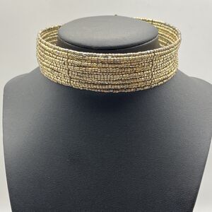 Gloria Astolfo Goldtone Glass Seed Bead Multi Layer Wire Choker Necklace